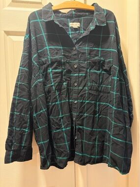 Ava & Viv Plus Size 3XL Black & Green Plaid Button Down Shirt Campingcore